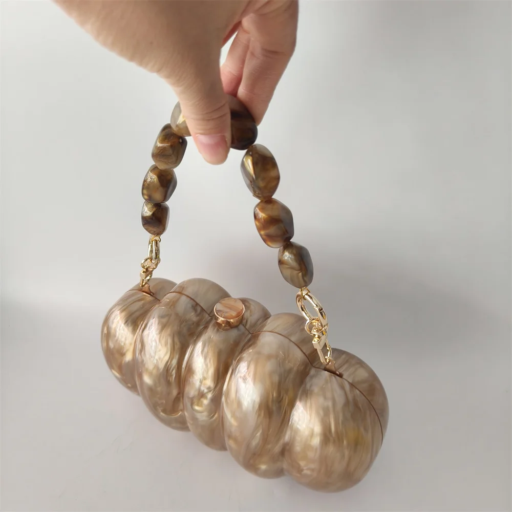 

Evening Lady Mini Summer Wedding Handbag And Purse Brown Shell Women Shoulder Messenger Brand New Marble Acrylic Box Clutches
