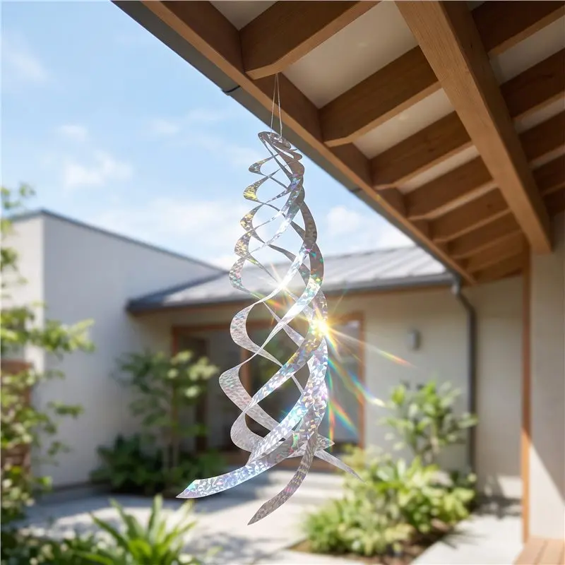 Bird Reflectors,Double-Sided Spiral Reflective Scare Devices Outdoor Garden Decor For Tree Patio Farm