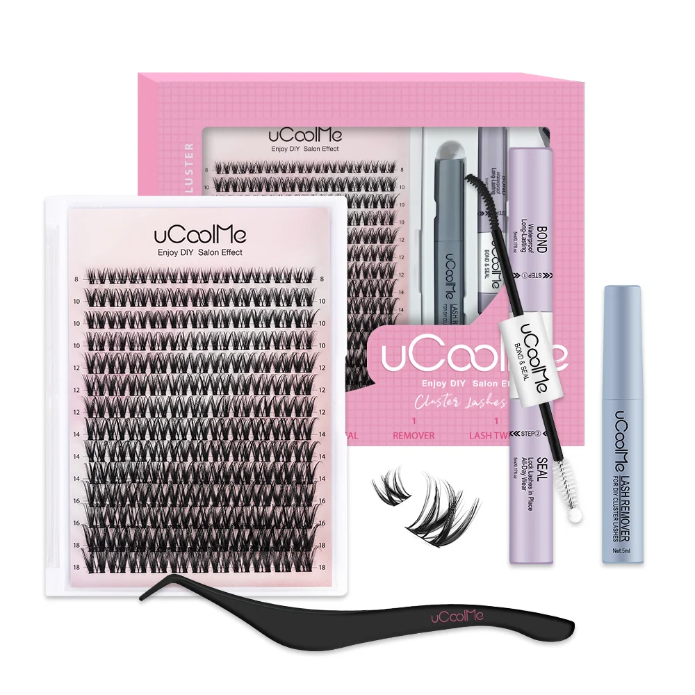

uCoolMe Lashes Flora Wispy and Spiky Clusters Kit with Bond and Seal Remover Long-lasting Waterproof Home DIY Eyelash Extension