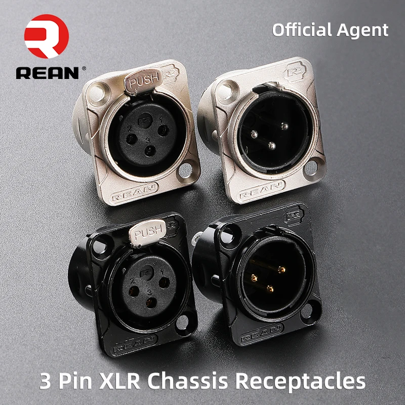 Neutrik's REAN Metal XLR Cable Connector 3 Pin Gold Plating Male Female Audio Microphone Socket D-shape Module for 86 Panel 1PCS