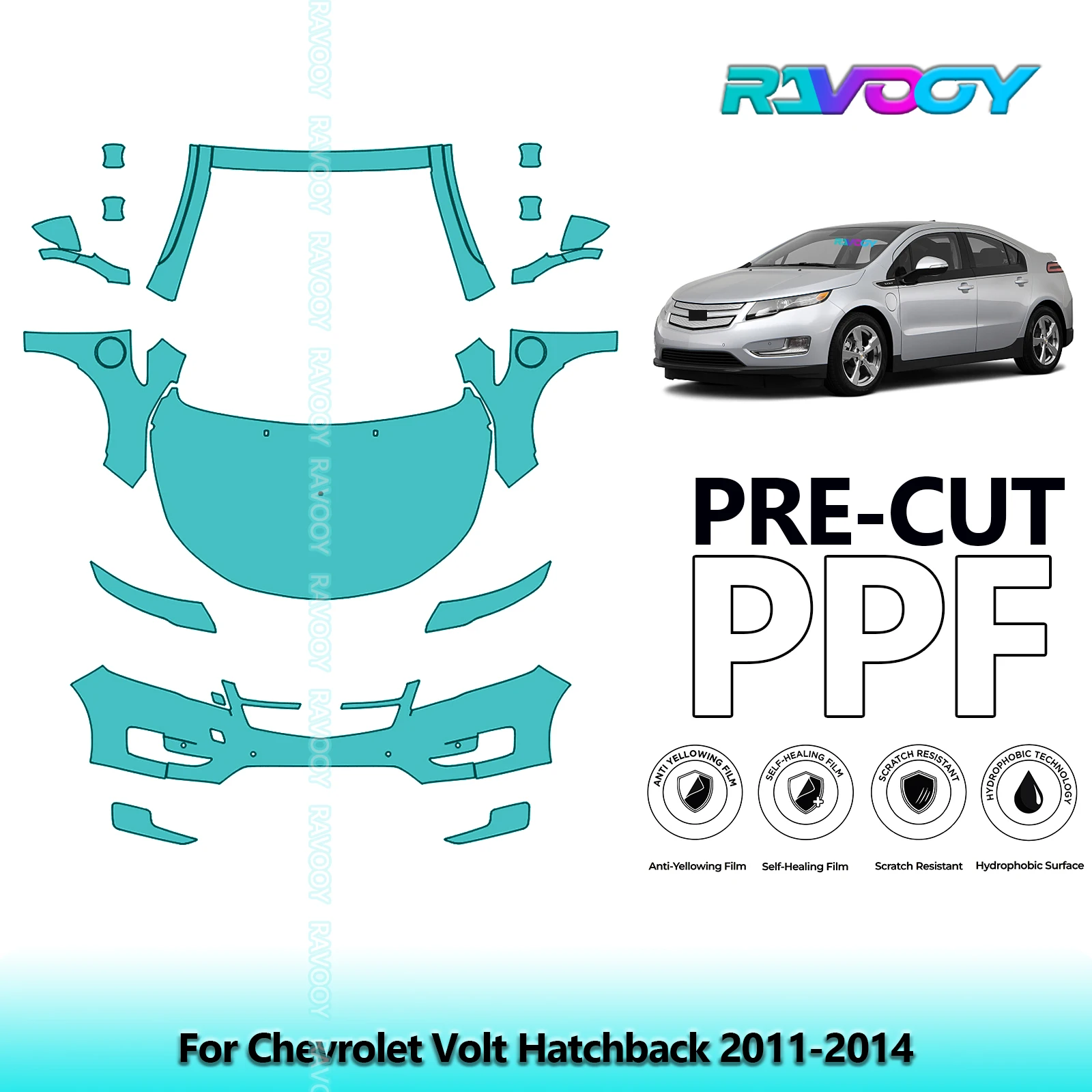 RAVOOY 8.5Mil Custom-Fit Precut TPU PPF Front Kit Clear Bra Stone Guard EU UK For Chevrolet Volt Hatchback 2011-2014