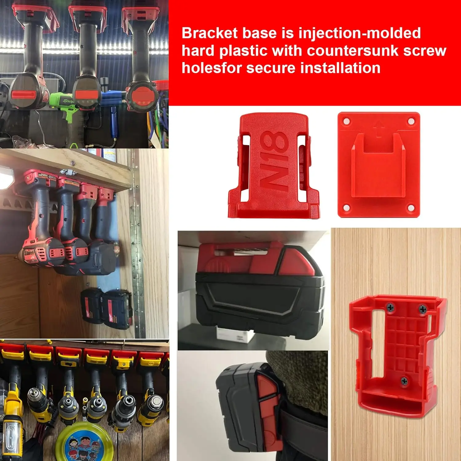 Imagem -03 - Suporte de Ferramentas de Bateria para Milwaukee M18 18v Suporte de Bateria para Montagem na Parede Ferramenta de Broca Vermelha Suporte m8 com Parafusos