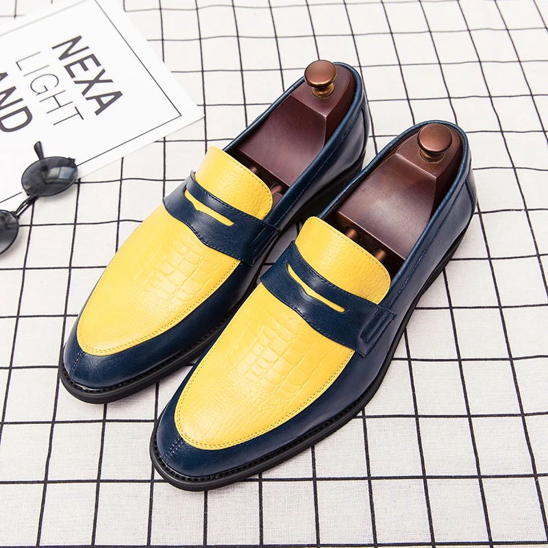 Spring Color-blocking Leather Shoes Men Leather Loafers British Style High-quality Shoes Slip-on Thick-soled Men Formal Shoes