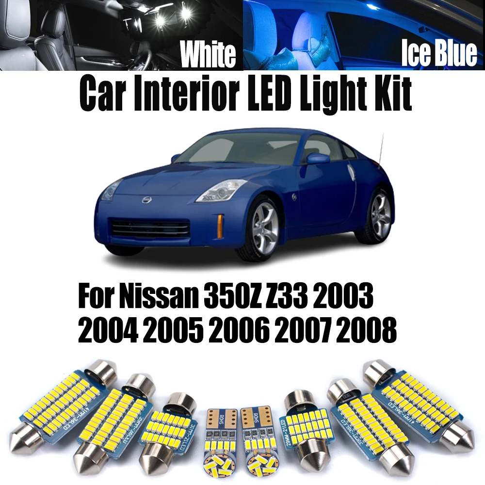 

12Pcs Canbus Car LED Interior Light Kit For Nissan 350Z Z33 2003 2004 2005 2006 2007 2008 Ceiling Map Dome Bulbs Accessories
