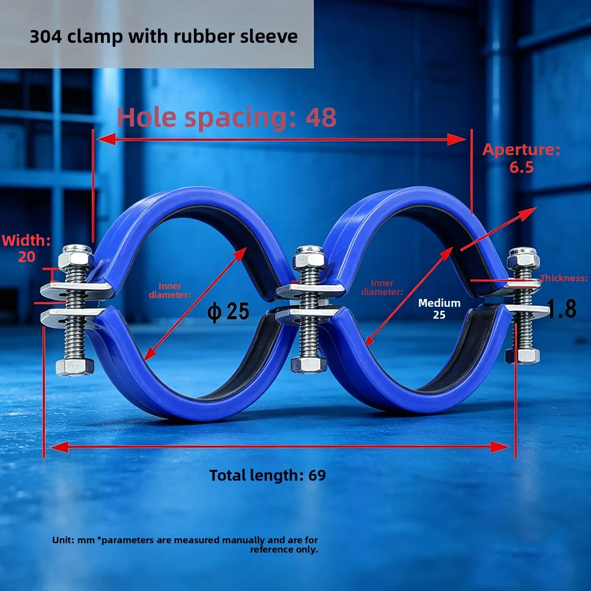 

Pipe Clamp for Utility Pole, Pipeline Fastening Clip 304 Stainless Steel Thickened Hose Clamp with Rubber
