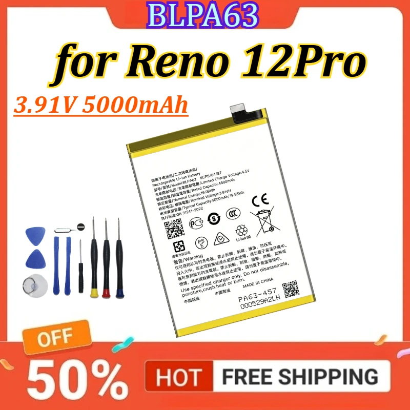 

New BLPA63 3.91V 5000mAh Mobile Phone Battery for Reno 12Pro Battery +Tools