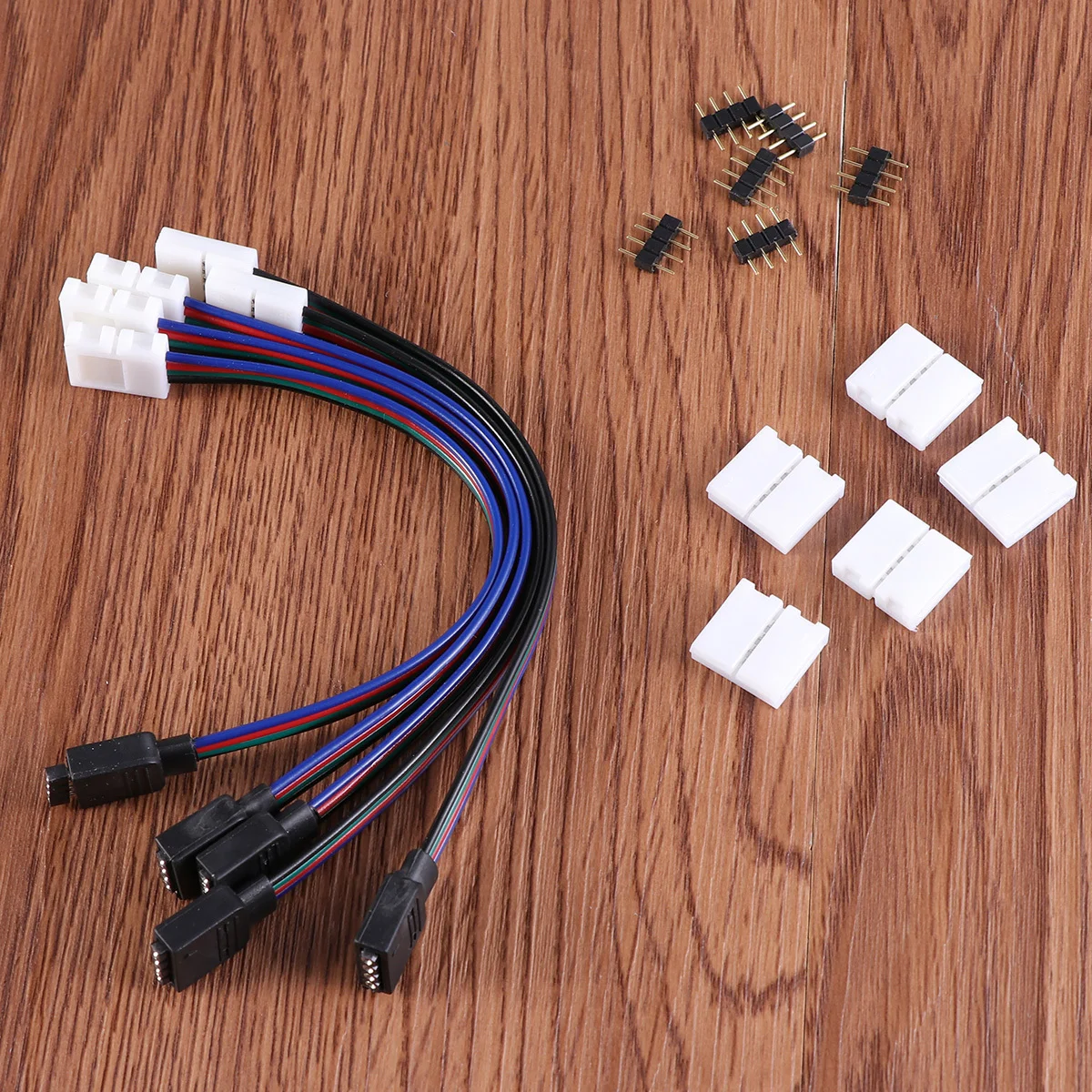1 conjunto de conector de tira de luz led rgb, jumper sem solda, tira rgb de 10mm para controlador, adaptador de alimentação, conector de extensão