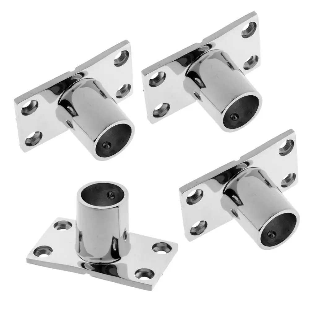 4x Stainless Boat Handrail Rectangular 0 Degree Rail Fitting 1