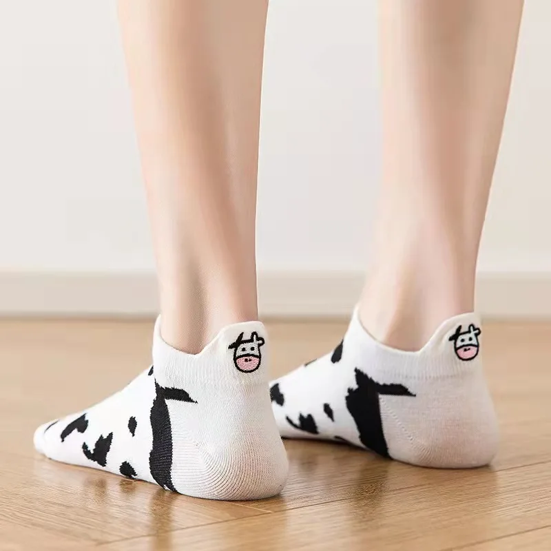 Women Socks Striped Cartoon Socks Cow Printed Sock Lovely Harajuku Cotton White Calcetines Skarpetki Kawaii Sox Calcetines Mujer