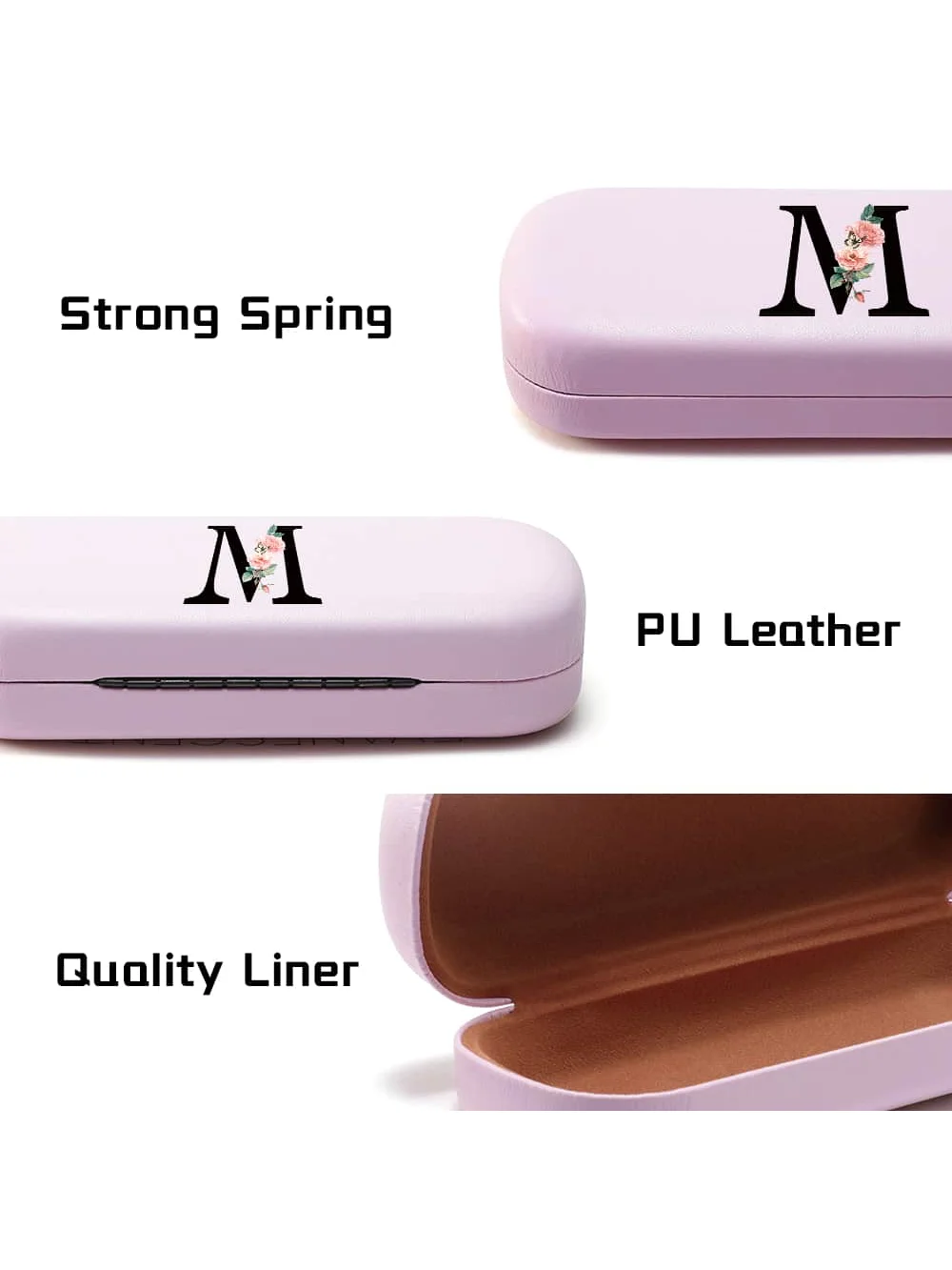 Glasses Case Hard Shell - PU Leather A-Z Letter Eyeglass Case ID Alphabet Charm Eyeglasses Case for Sunglasses Eye Glasses Case