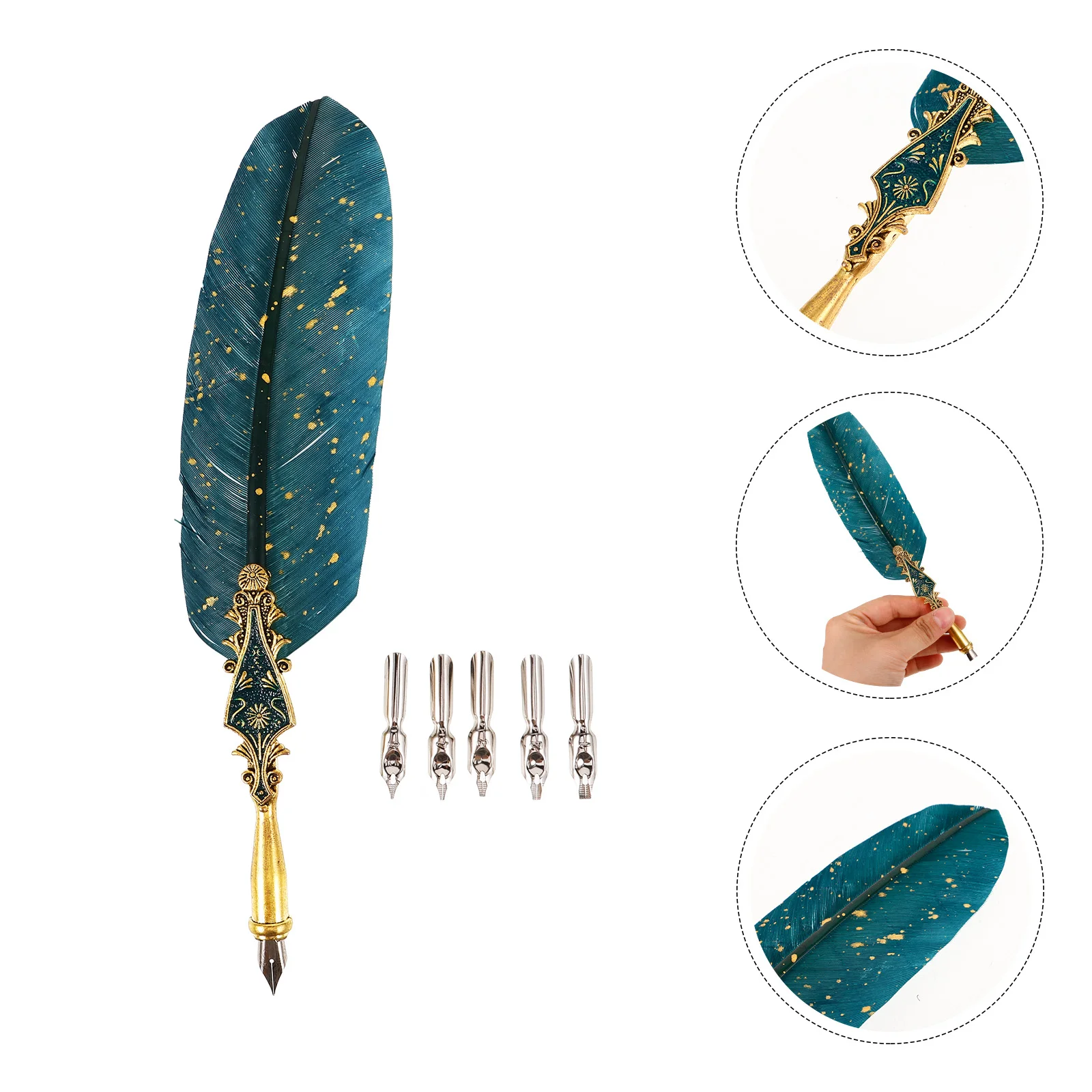 1세트 빈티지 디자인 깃펜 세트 교체용 팁 부드러운 필기 서예 연습 휴대용 만년필 사무용