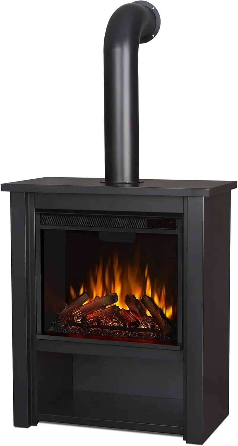 Black Hollis Electric Fireplace - Freestanding with Remote Control - 6 Flame Colors & 5 Brightness Levels, Black