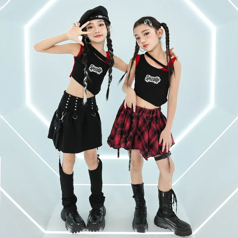 Chidren hip hop clothing girls dance suits hip hop girl set short sleeve crop tshirt girls jazz dance costumes