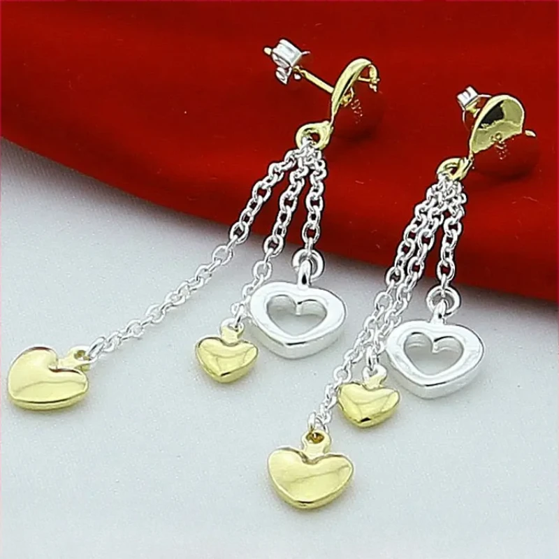 

CHUANGCHENG Earrings rings silver 925 Gold and Sliver Hearts Drop Stud Earrings For Women Wedding Party Gift Accessories Jewelry