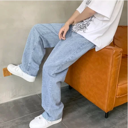 Summer thin men\'s fashion famous brand versatile loose straight Summer wide leg pants clothes streetwear hiphop denim New 2024