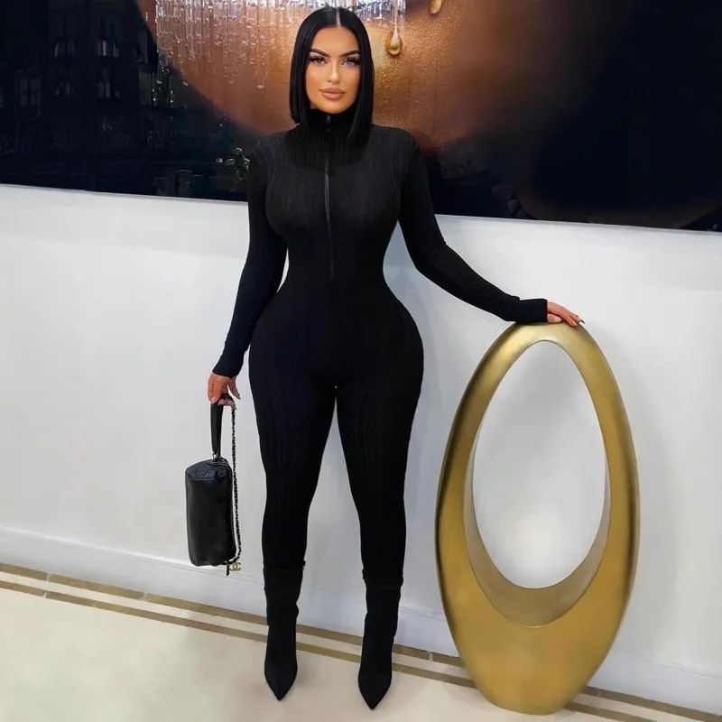 

Doyerl однотонные повседневные комбинезоны женский комбинезон с длинным рукавом на молнии водолазка узкие эластичные цельные комбинезоны спортивная повседневная одежда