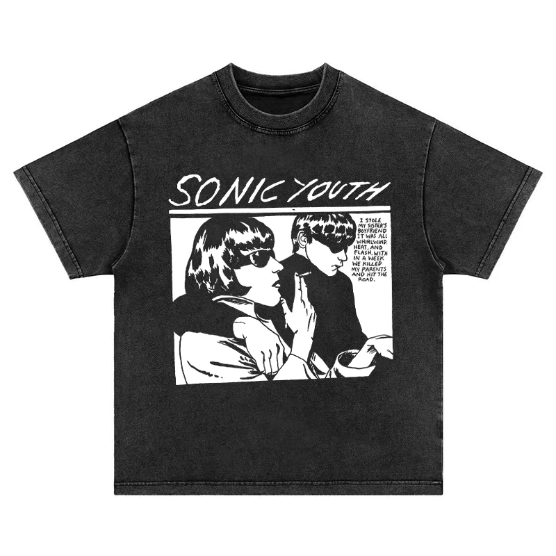 

Sonic Youth Music Festival T-shirt Men's Washed Old Short Sleeves American Retro High Street Cotton Men's and Women's Tops