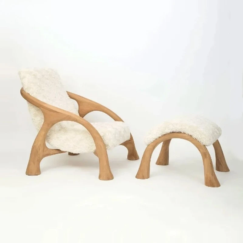 

Solid wood lamb wool leisure chair model room balcony living room lazy sofa chair