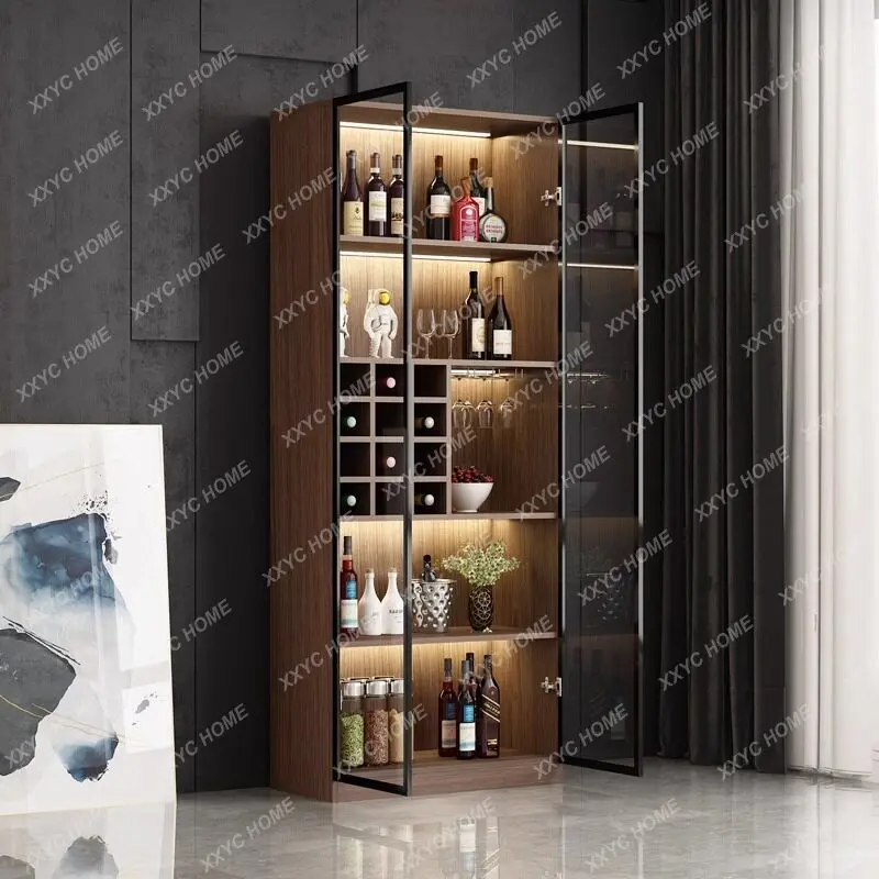 TT Living room against the wall wine cabinet display cabinet household light luxury high-end glass door small wine cabinet solid