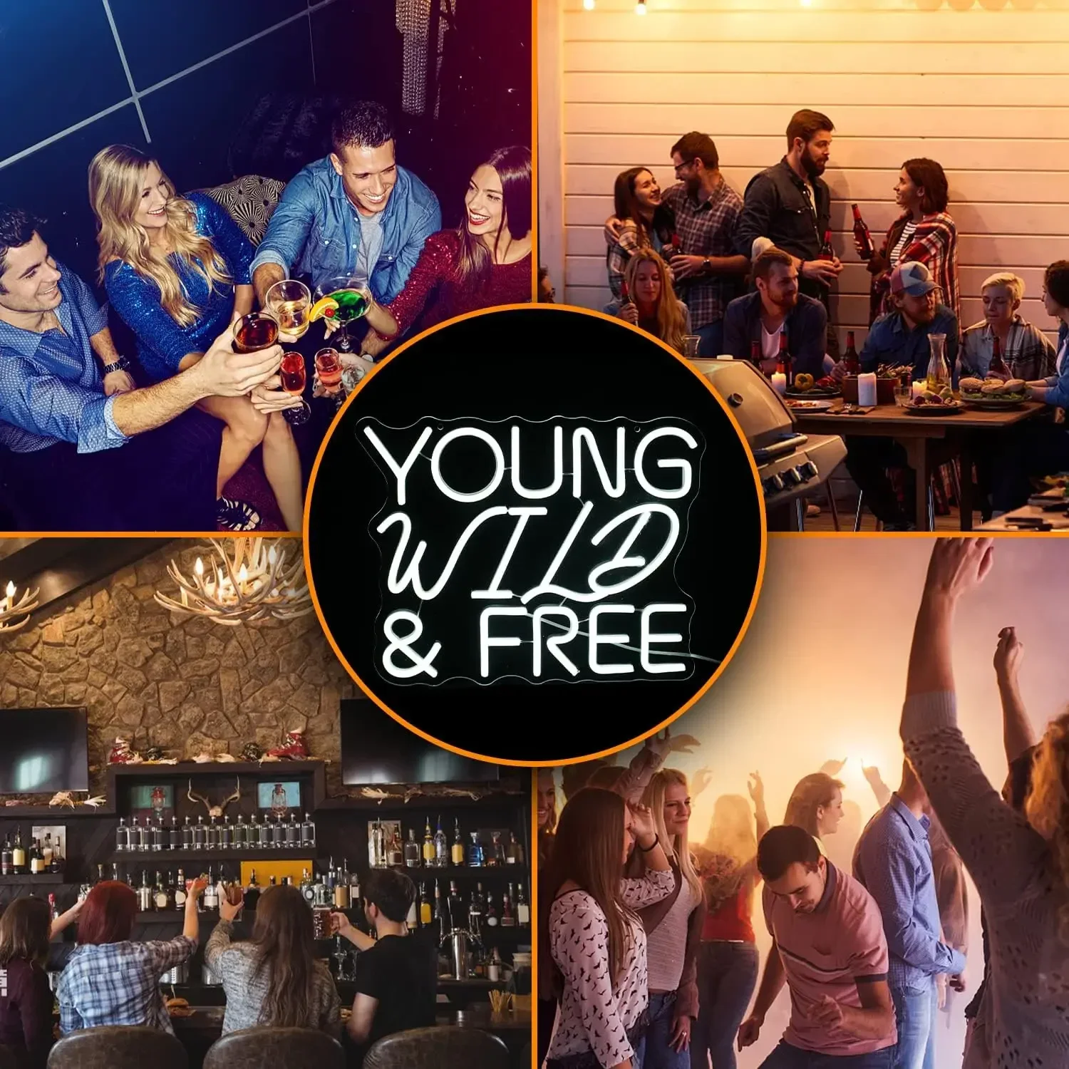 Young Wild Free Neon Sign White LED Quote Wall Art Inspirational Glow USB Powered Dimmable Acrylic Lamp Bedroom Party Decor