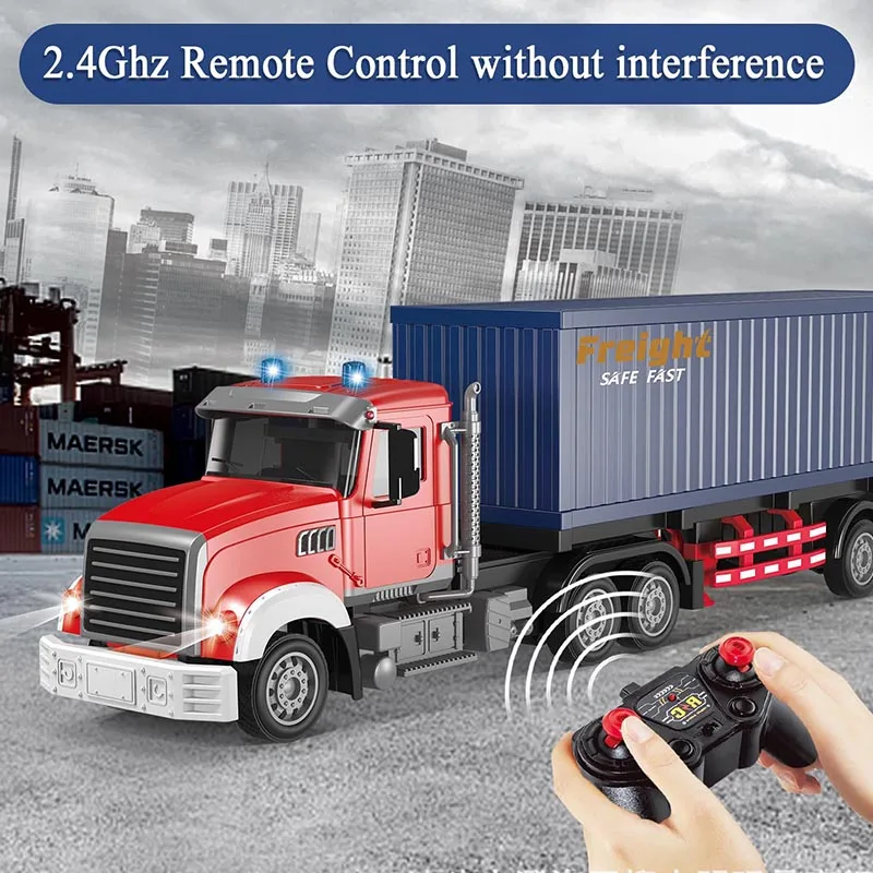 Children\'s Wireless Remote Control Semi Trailer Engineering Vehicle Freight Self Unloading Oil Tank Container Transport Car Toys