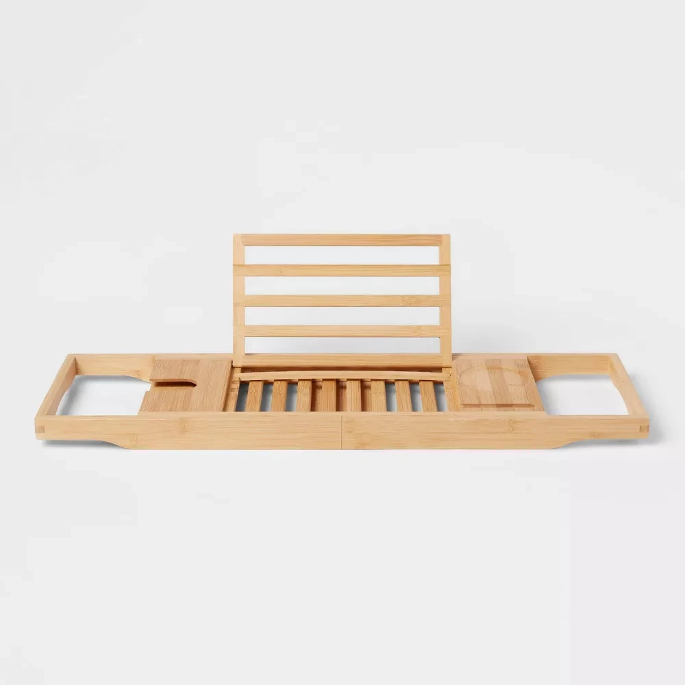 

Expandable Bamboo Bathtub Caddy,Luxury Wooden Over Bath Tub Tray Table,Wood Bathroom Bathtub Shelf for Across Large Soaking Tub