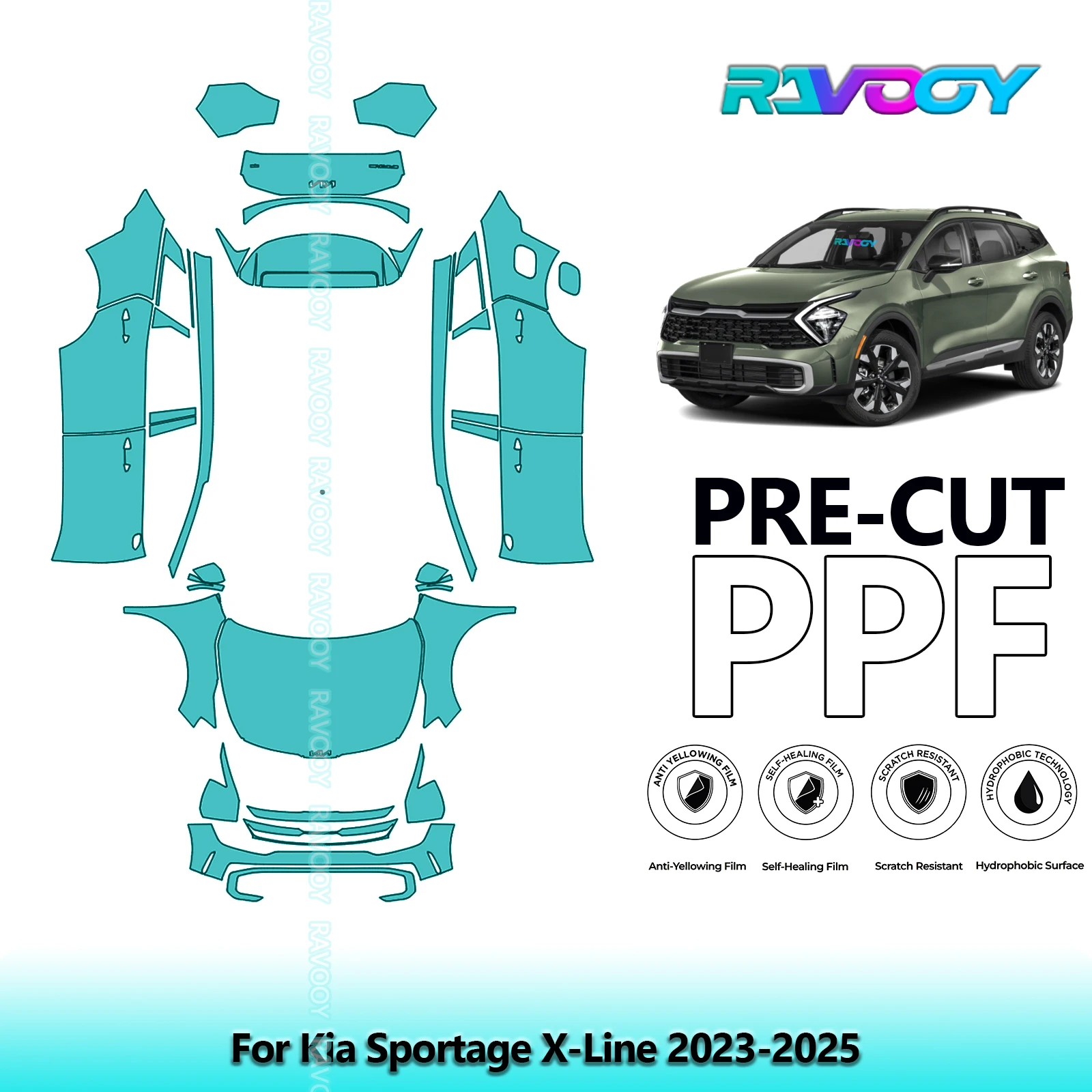 RAVOOY 8.5Mil Custom-Fit Precut TPU PPF Full Vehicle Clear Bra Stone Guard EU UK For Kia Sportage X-Line 2023-2025