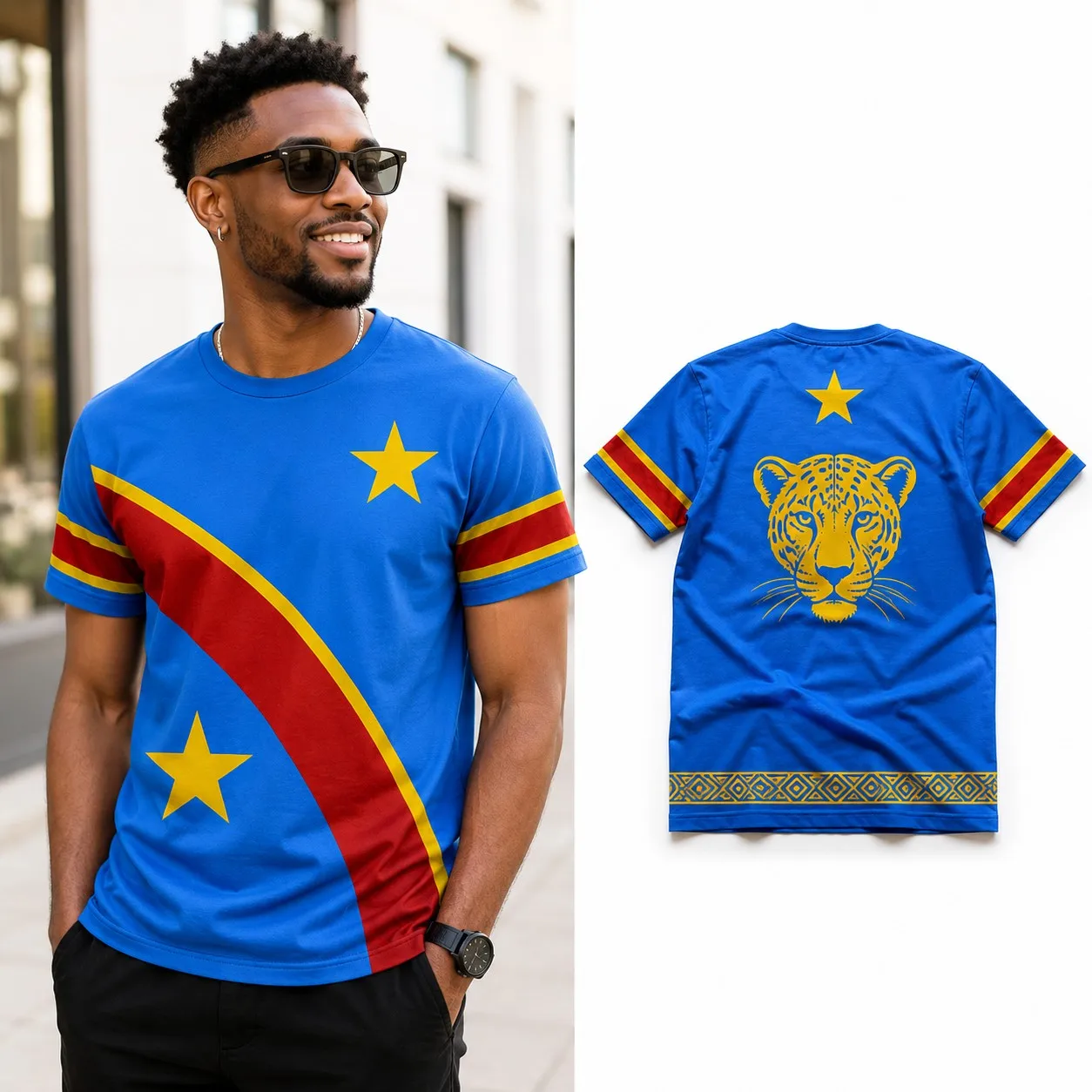 Mens DR Congo Crew Neck T Shirt Double Star Flag Graphic Short Sleeve Casual Summer Pullover Top Streetwear For Men Fashion Wear