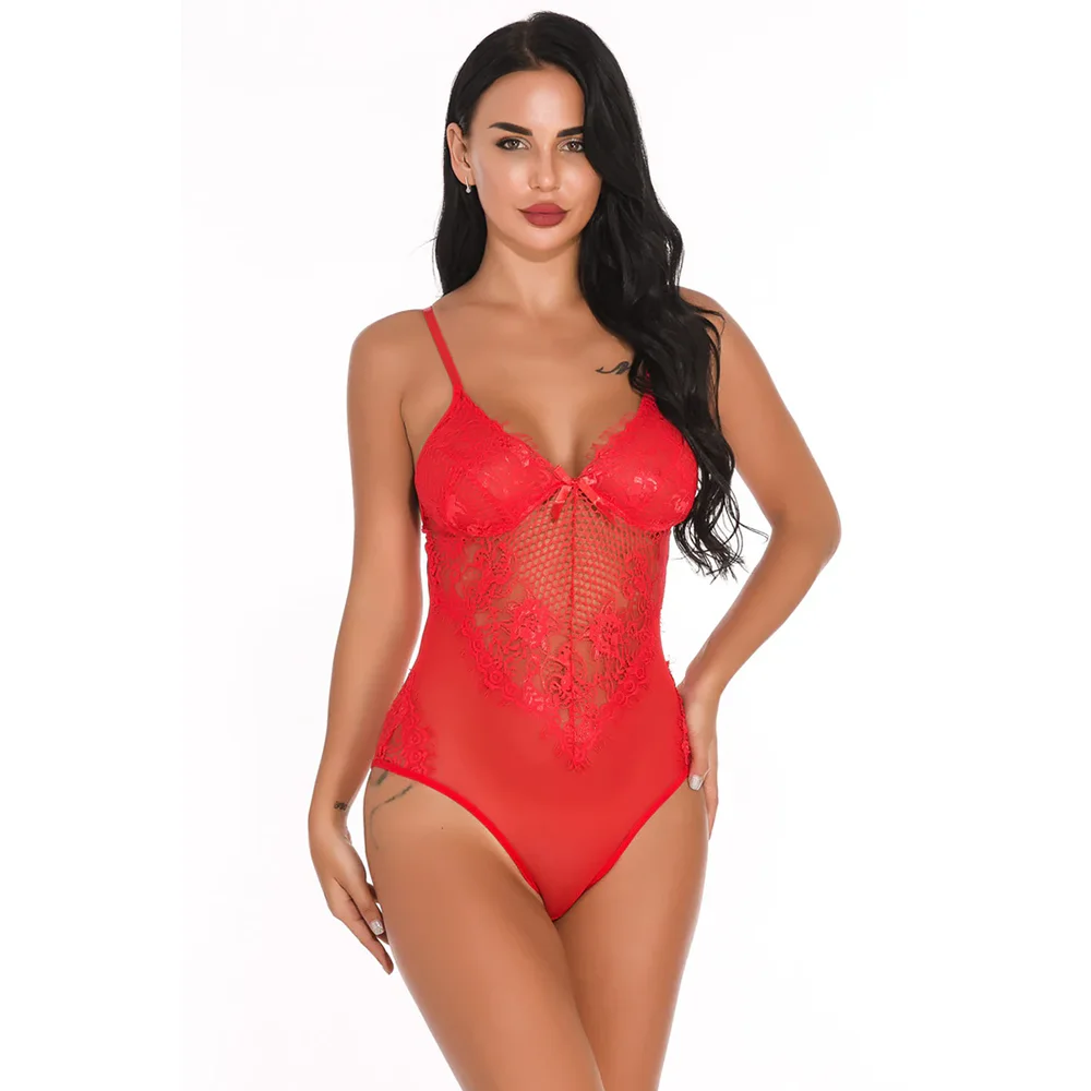 

Sexy Tight Eyelash Bodysuit Lace See Through Fun Underwear Solid Color Soft Thin Intimates Breathable Lace Trim Erotic Lingerie