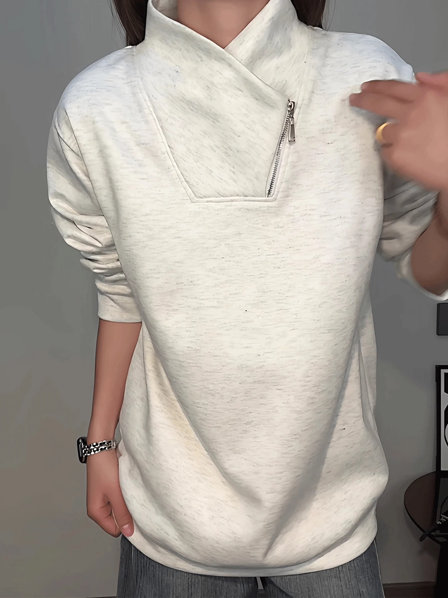 

White Fleece Lined Zipper Hoodie Men's Long Sleeve Inner Wear Spring Autumn Casual Comfortable Thickened Sweatshirt