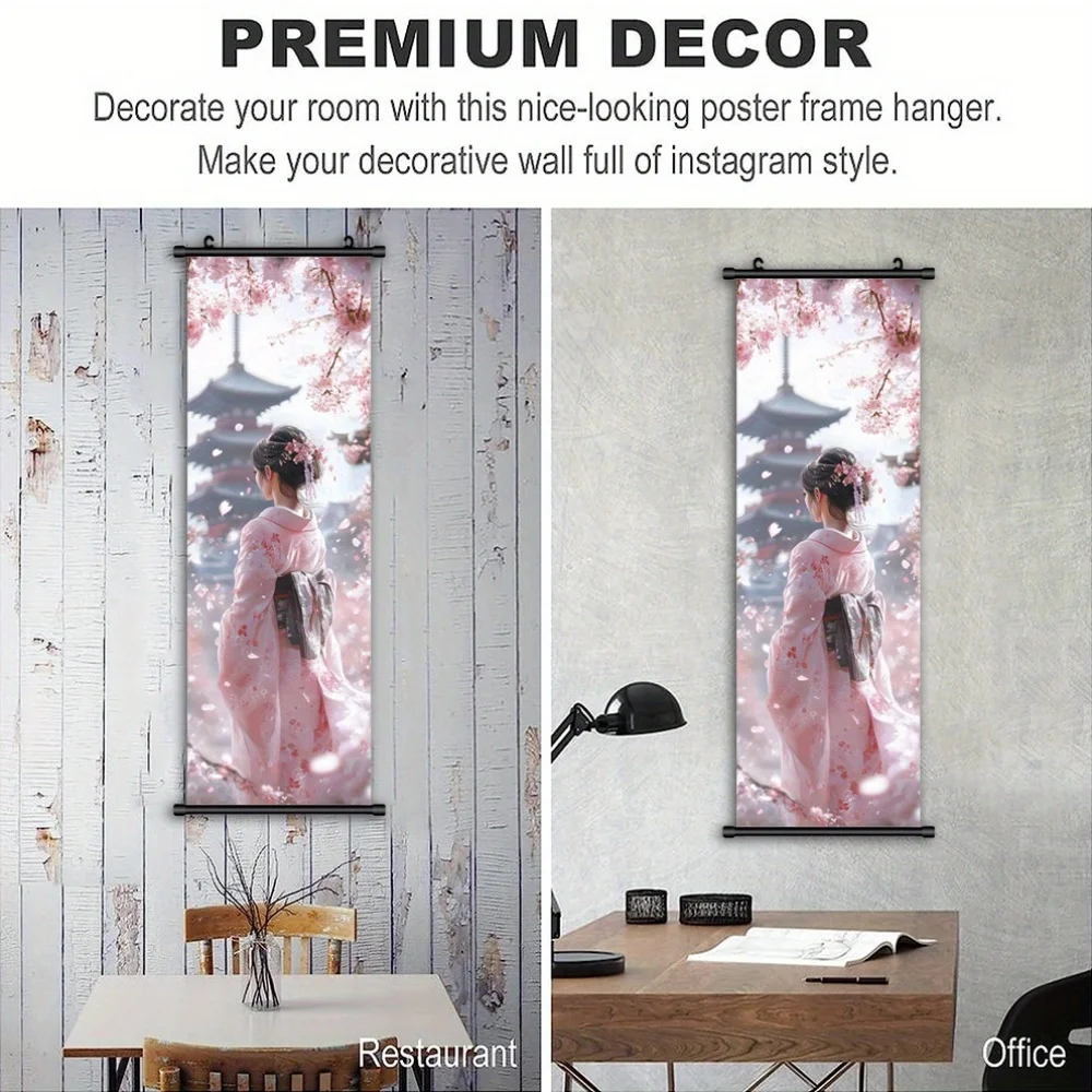 VIKAMA Cherry Blossom Wall Art Canvas Painting Pagoda Kimono Framed Poster for Living Room Bedroom Gift Sakura Wall Art