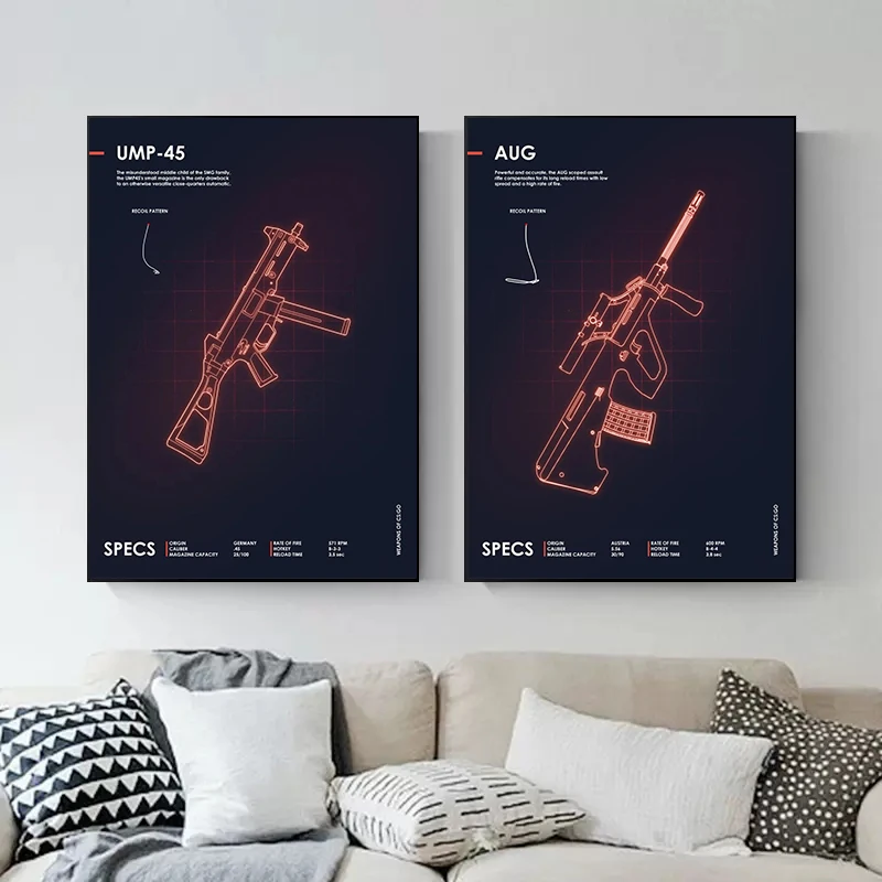 Neon Weapons Ak 47 Gun Cs Go Poster Canvas Painting Shooting Game Gun Wall Picture For Army Fan Room Wall Home Decor