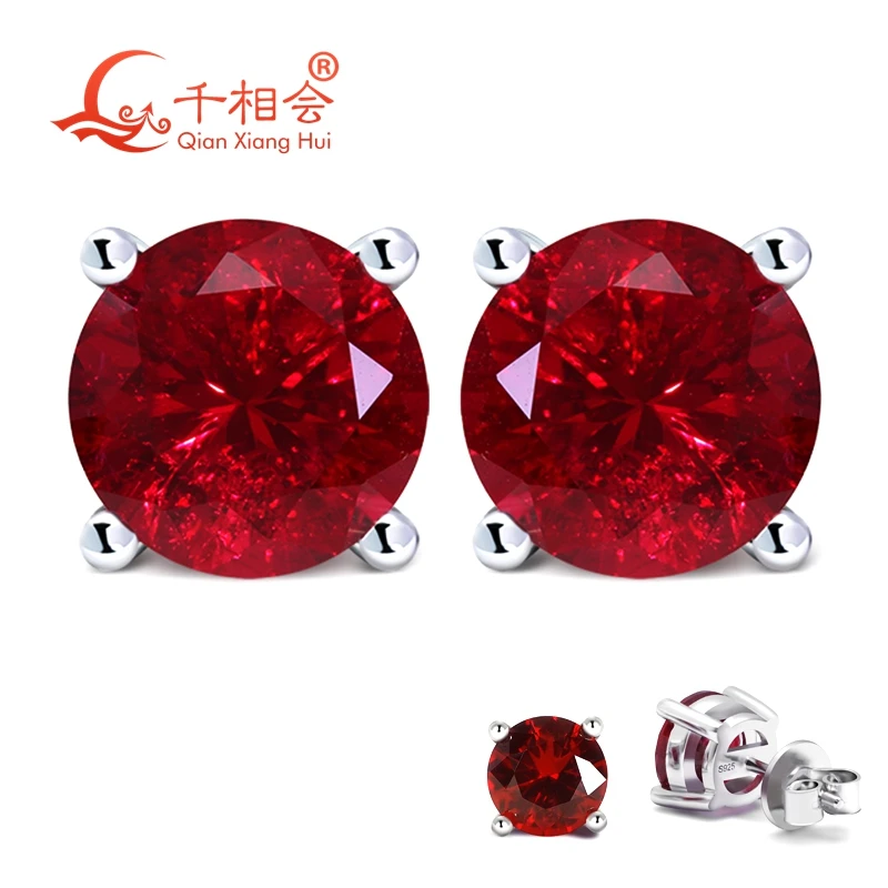 

5-9mm Pigeon Blood Red color round shape single lab created ruby stone S925 silver ear stud Earing jewelry for dating