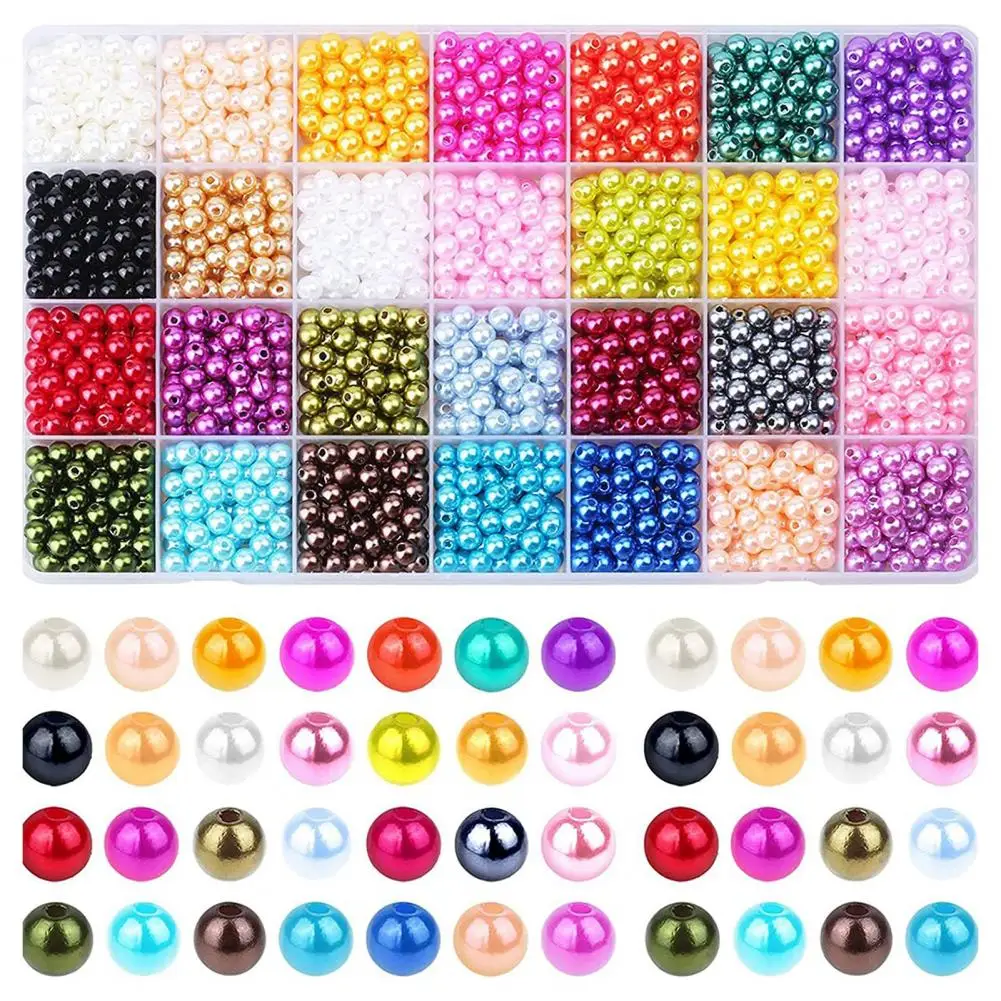 ulcs Multicolor Faux Pearl Beads Kit Diy Bracelet Necklace Earrings Making Set with Storage Box 28 Colors for Crafts Gifts