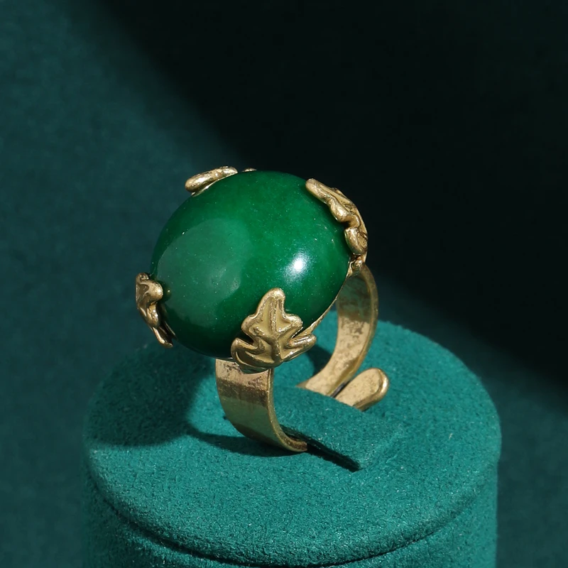 

Gold Color Vintage Square Natural Stone Green Rings For Women 2026 New Brand Quality Jewelry Arrival Engagement Charms Art Deco