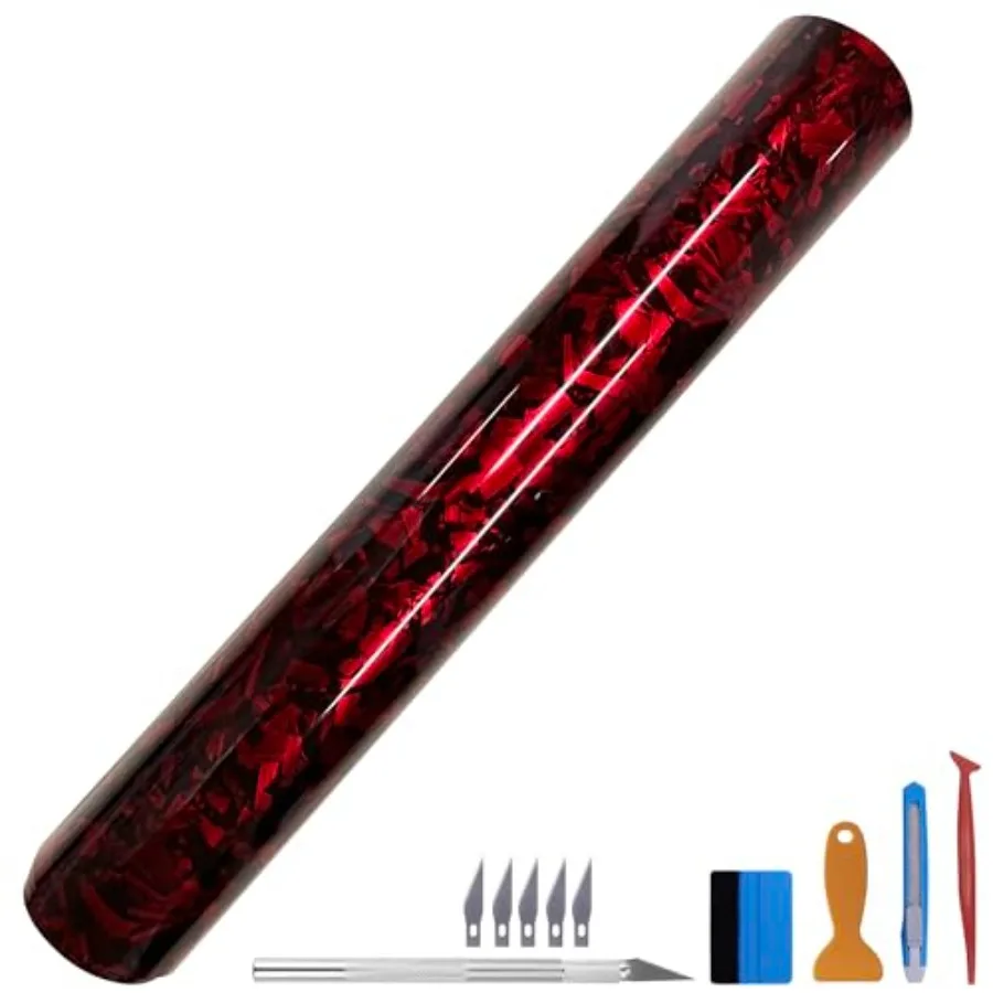 

DIY Car Auto Vehicle Motorcycle Self Adhesive Forged Gloss Carbon Fiber Red Vinyl Wrap Roll Air Release Sticker Sheet Film 3ft