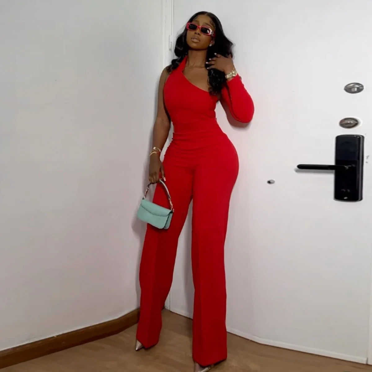 

Wishyear One Shoulder Irregular Crop Top and Wide Leg Pants Suit Party Club Matching Outfits Women Autumn Two Piece Pant Sets