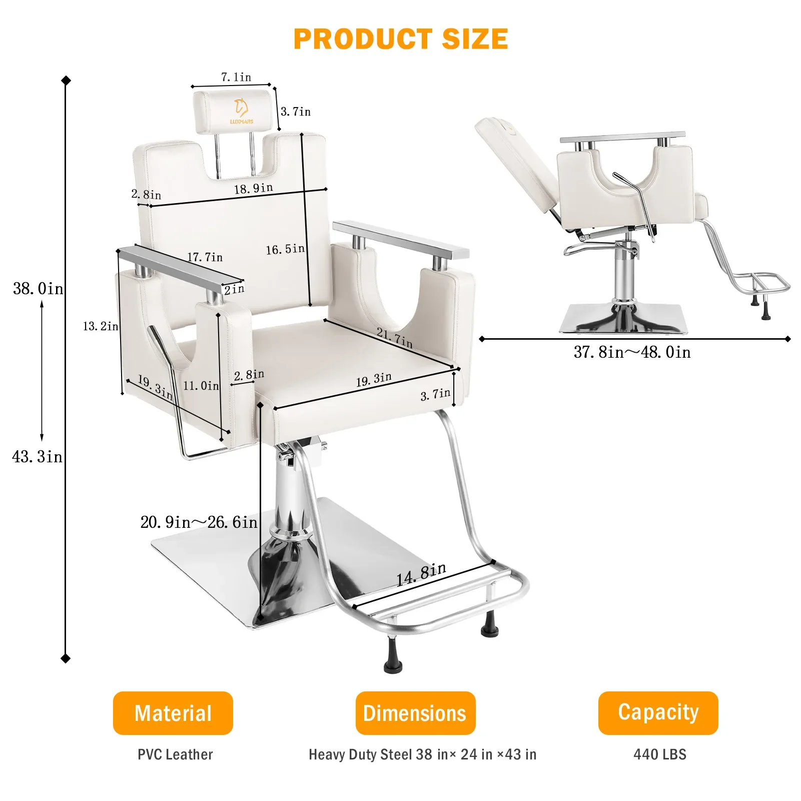 2026 Professional Reclining Salon Chair with Removable Headrest Adjustable Height 360 Degrees Swivel for Hair Salon Barber Equip