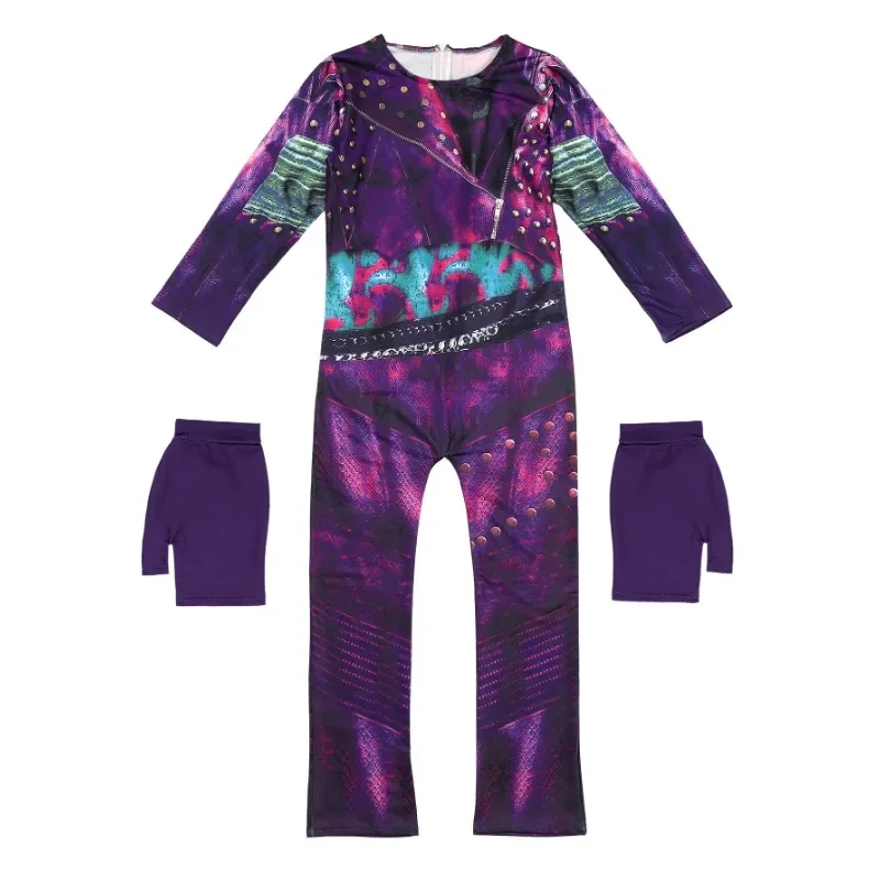 Disfraz de descendientes de Halloween para niñas, jeux populares, Cosplay para niños, mono impreso con cremallera,