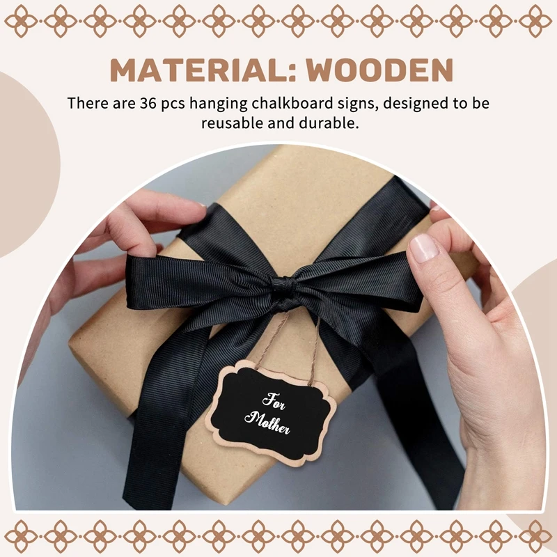 T04C-36Pcs Mini Chalkboards Signs, Hanging Wooden Chalkboard Tags, Double-Sided Message Board With Hanging String