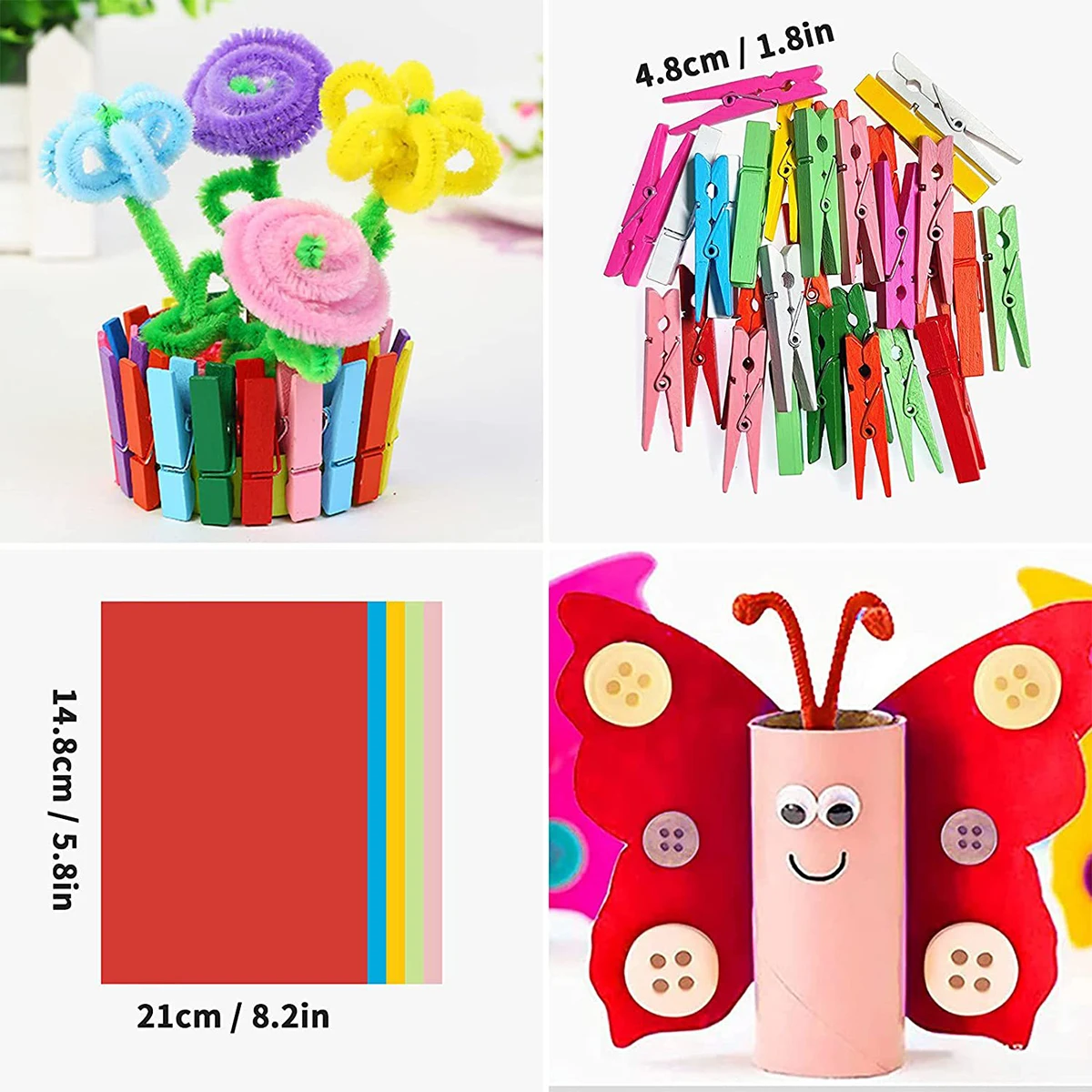 Kids Creative Plush Stick Pompoms Rainbow Colors Feather Eyes Sticker Educational DIY Toys Handmade Art Craft Devoloping Toys