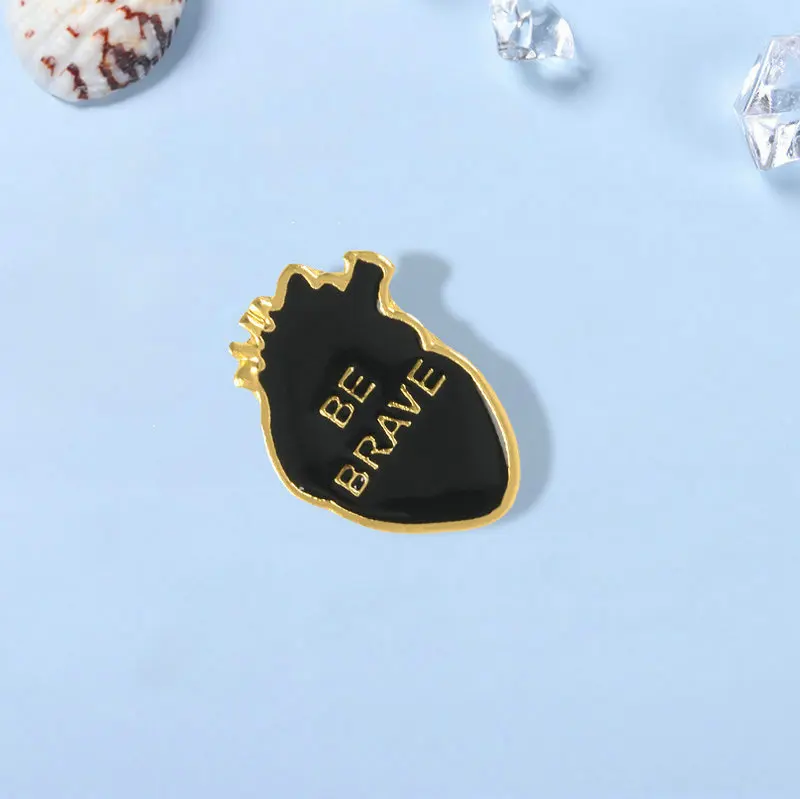 

10 PCS / LOT Organ Heart Enamel Pins BE BRAVE Badges Custom Brooches Pastel Lapel pin Denim Shirt Punk Black Heart Encouragin