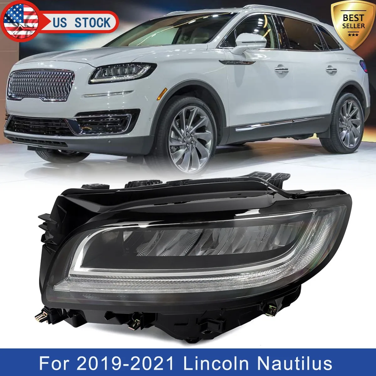 LED Headlight Adaptive For Lincoln Nautilus Select Reserve Sport 4-Door 2019 2020 2021 Left Driver Side front Headlight Assembly