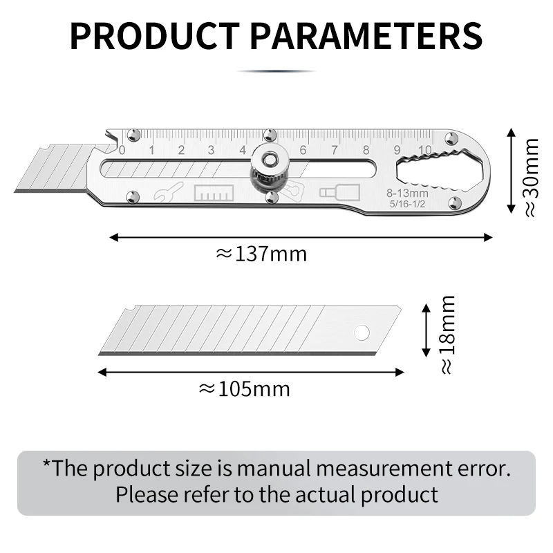 LUXIANZI 10 IN 1 Stainless steel Knife Retractable Waterproof Outdoor Camping Tool Multifunctional Utility Cutter Knife Blades