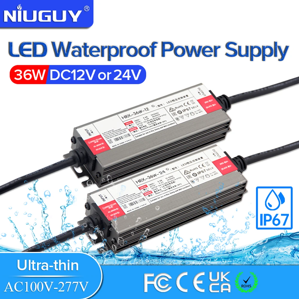 36W IP67 Waterproof Power Supply AC TO DC AC100-277V DC12V 24V LED Driver LED Lighting for Outdoor LED Lights