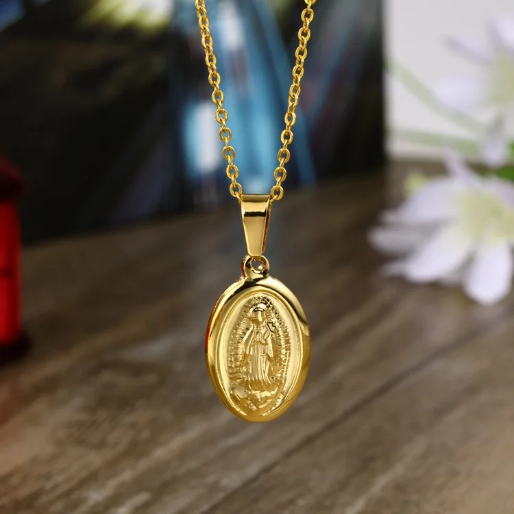 

Classic Design Small Maria Pendant Choker Necklace Virgin Mary Simple Trendy Charm Chain Jewelry Religious Gift