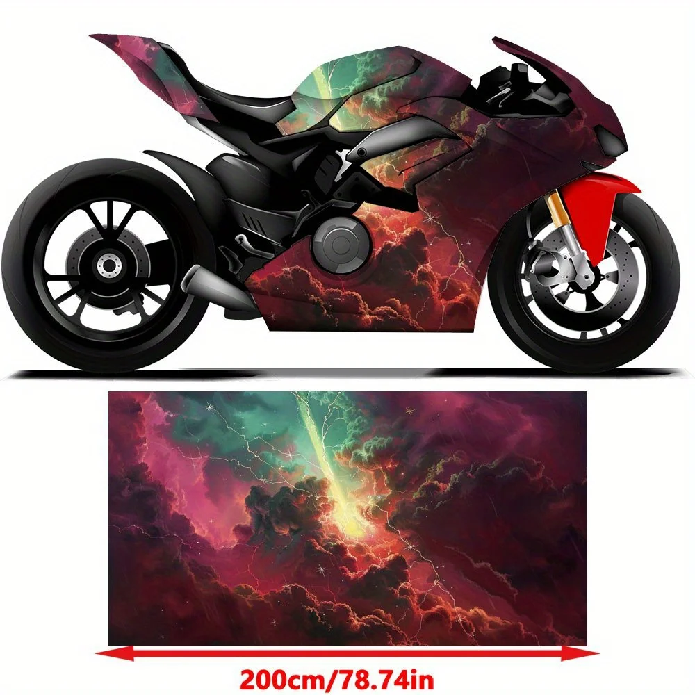 

Neon Galaxy Motorcycle Stickers, Cosmic Vortex Design，Motorcycle Vinyl Wrap, Waterproof Removable Decal Sticker, Universal Fit f