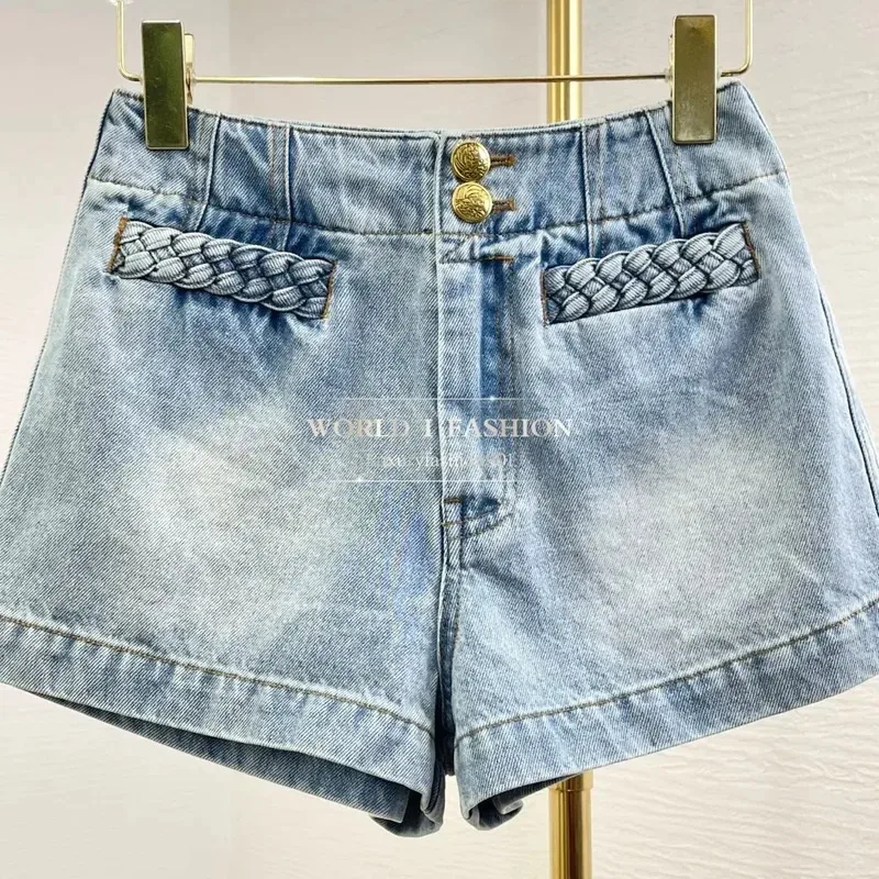 2025 شورت دينم أزرق عالي الجودة شورت صيفي غير رسمي مريح ومطاط