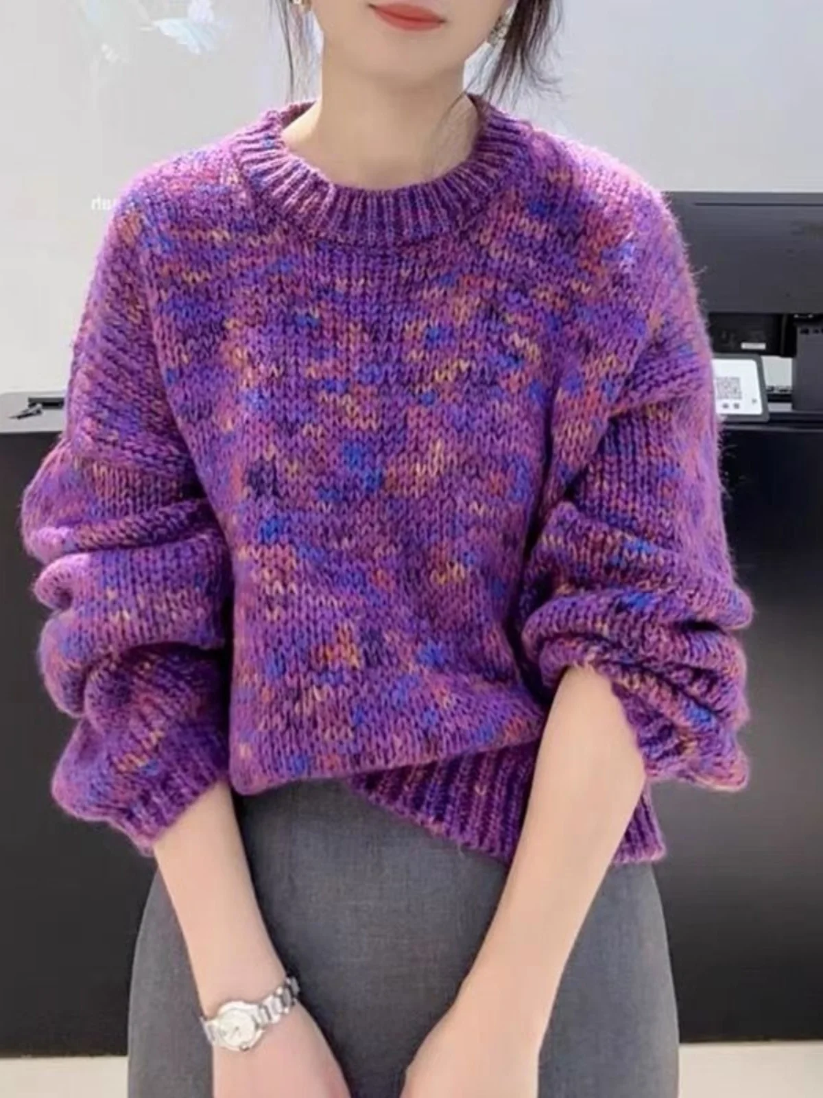 

Корейский тяжелый мягкий свитер с цветочным принтом в стиле ретро, женский осенне-зимний новый свитер высокого класса на ощупь вязаный свитер...