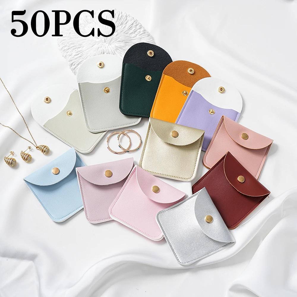 

50/10/1pcs PU Leather Jewelry Packaging Pouches Wedding Party Christmas Candy Bag Earring Necklace Gift Bags Jewelry Organizer